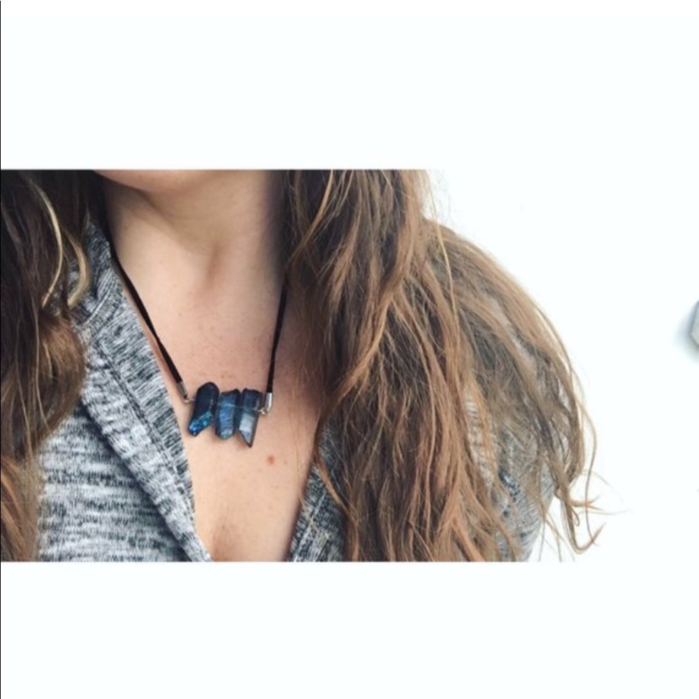 Blue Iridescent Quartz Crystal Necklace